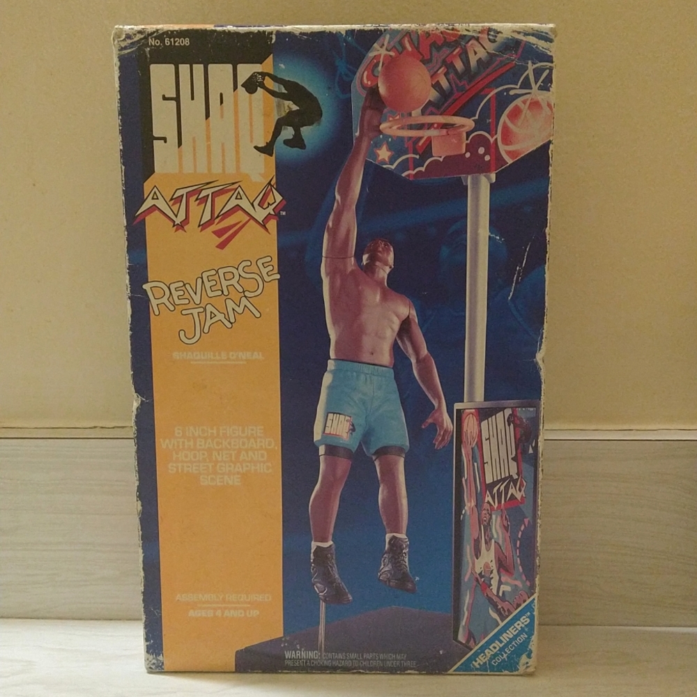 Vintage 1993 Kenner Shaq Attaq Reverse Jam 6" Figure, Stand & Street Graphic